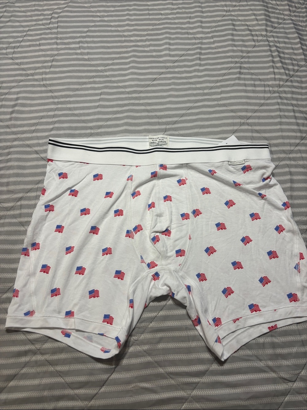 American Eagle Outfitters White Boxer Briefs with Red & Blue Flag Motif